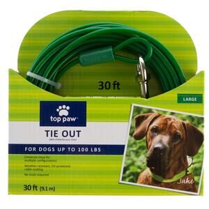 Top Paw 30' Dog Tie Out Green Large Adjustable For Dogs Up to 100lbs Outdoor NWT